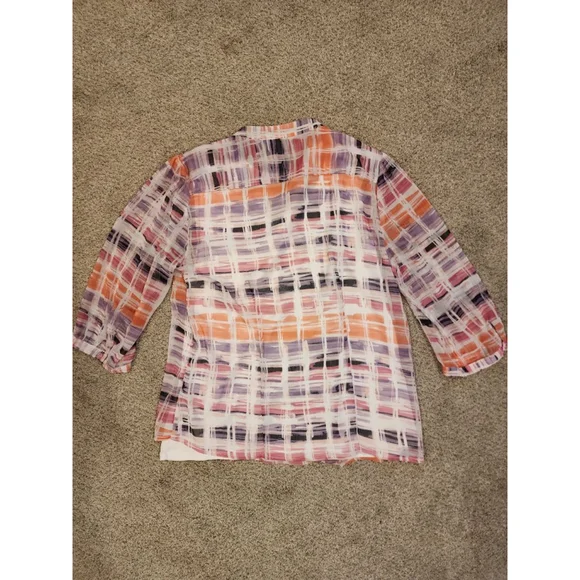 Women's Christopher & Banks Blouse L White Orange Plaid - Picture 4 of 4